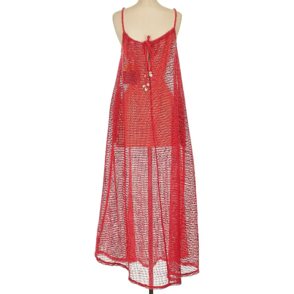 Haute Hippie Red Mesh Rope Strap Midi Cover Up Dress NWT S